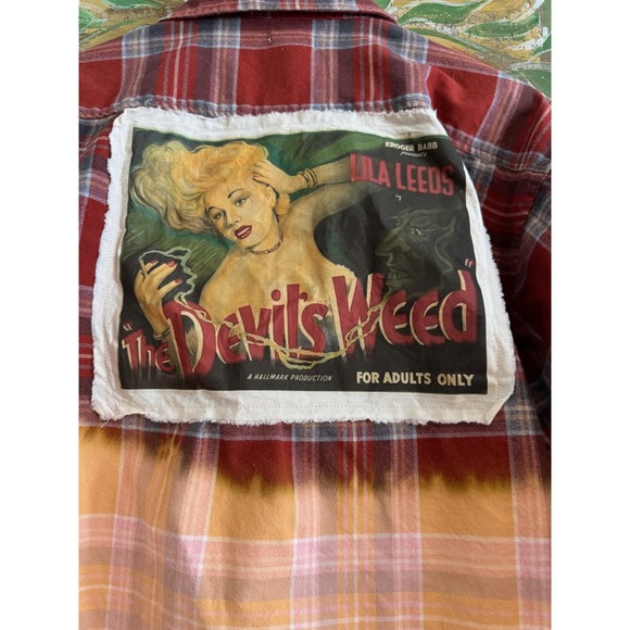 Upcycled/Reworked Flannel Shirt| "The Devil's Weed" Vintage Patchwork| XL - Picture 3 of 6